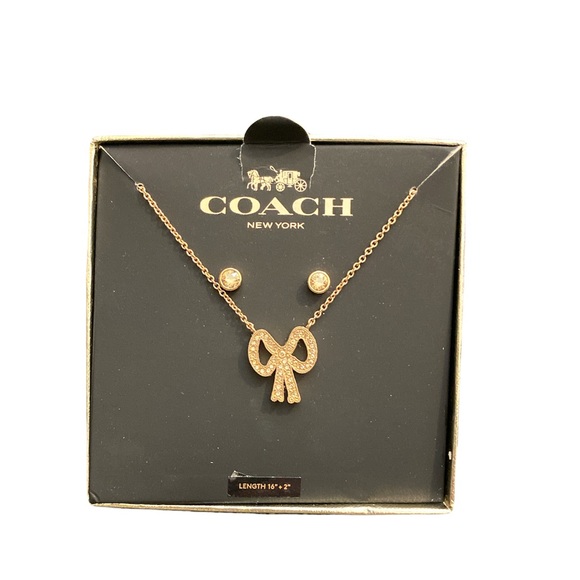 Coach Pave Bow and Earring Set Gold Tone - Picture 2 of 6